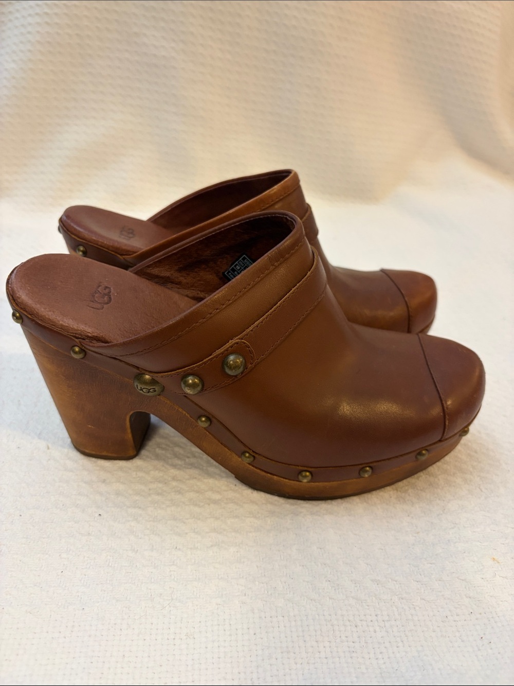 UGG Jolene Brown Leather Studded Clog Block Heel Size 10 Western Country Concert
